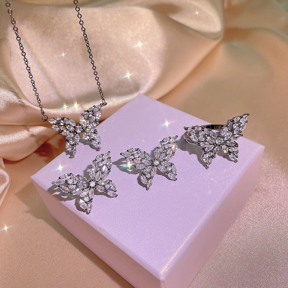 2022 Trendy Bow Zilver Kleur Bruid Sieraden Sets Voor Vrouwen Anniversary Sieraden J6856