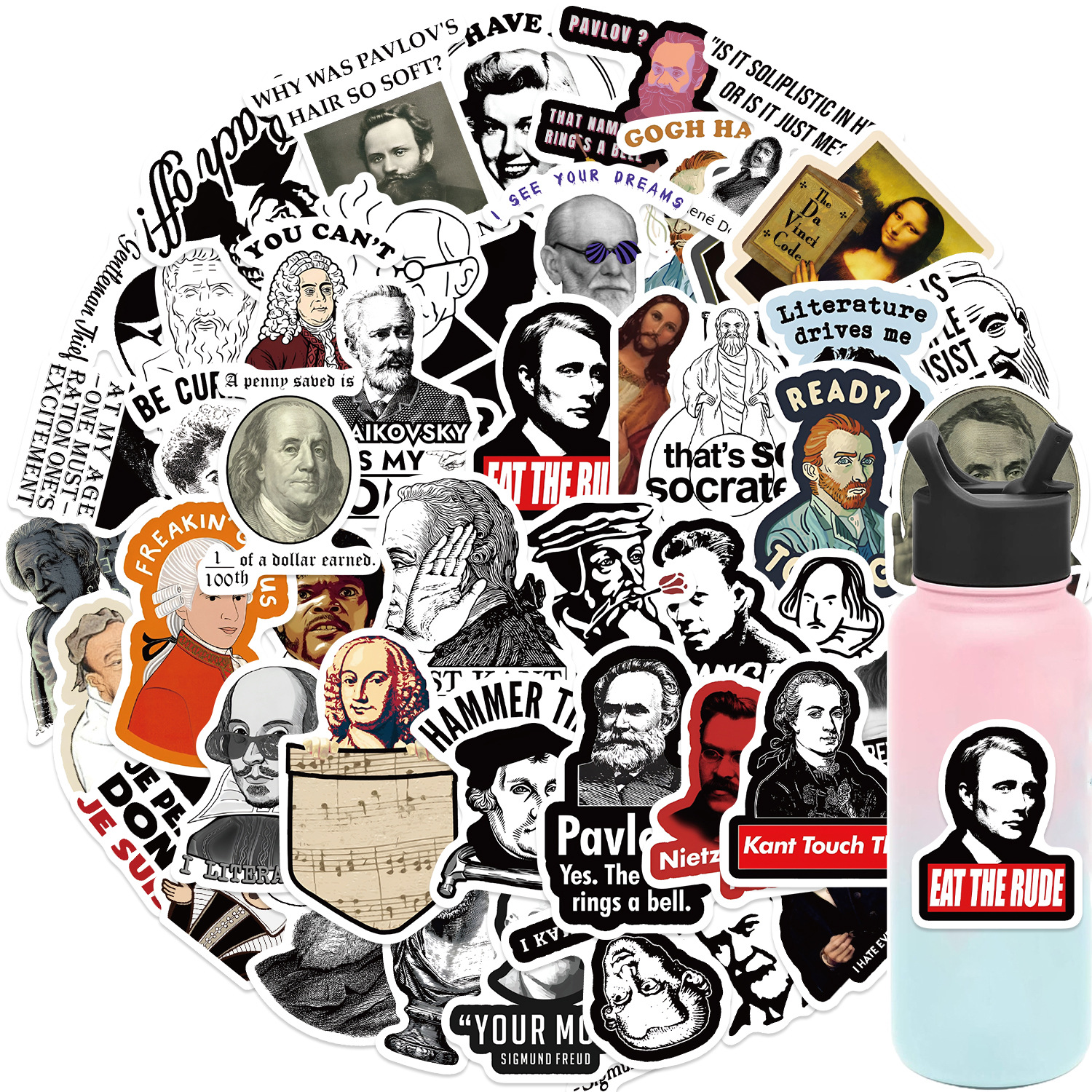 50Pcs World Philosophy Writers and Celebrities Stickers Paintings DIY Waterproof Stickers Decorate Laptop Guitar Skateboard