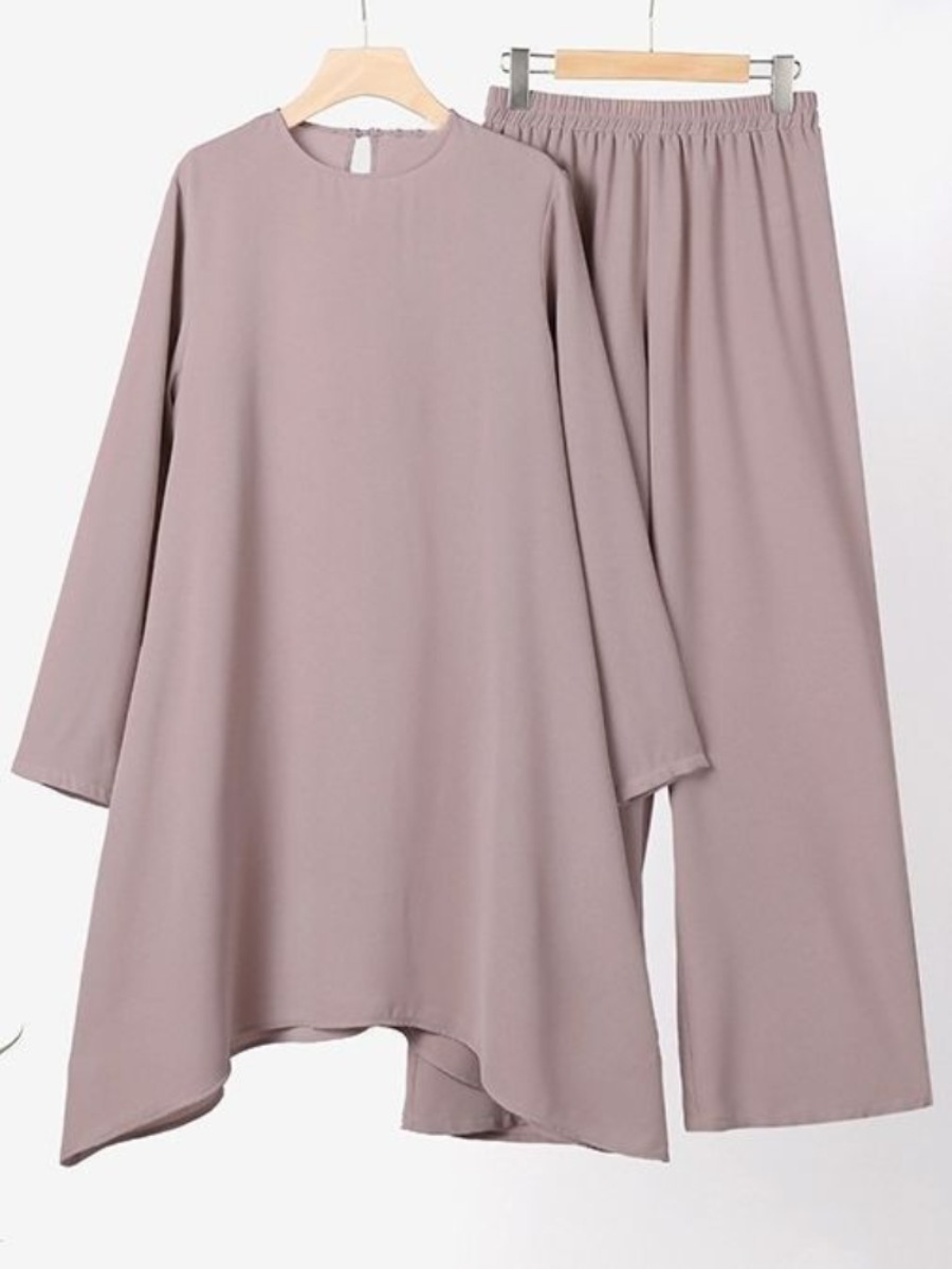 Conjuntos de dos piezas para mujeres musulmanas de Ramadán, camisa y pantalones, trajes sólidos, camisa, blusa, conjuntos musulmanes, caftán marroquí, conjuntos de vestidos islámicos