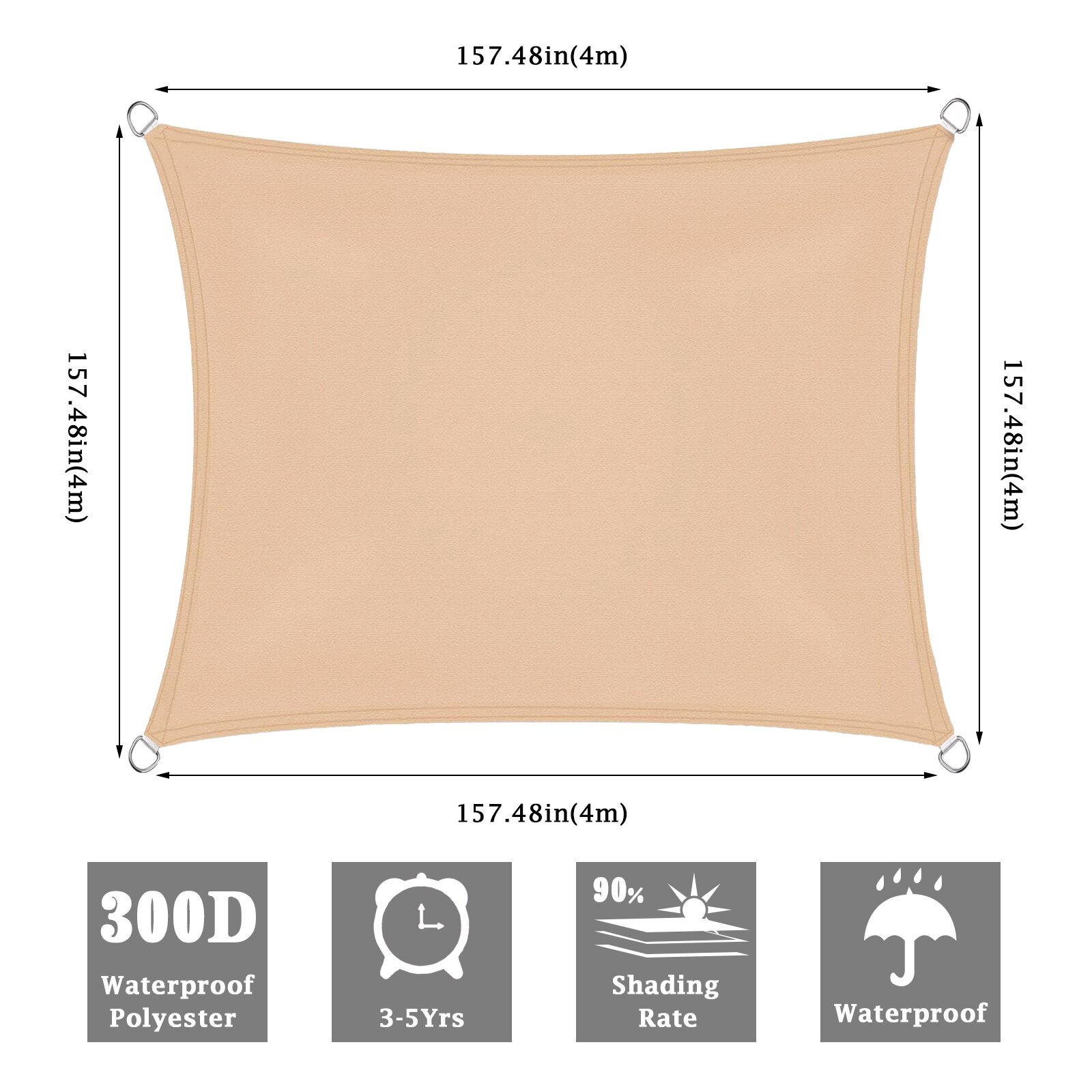 Waterproof Canopy Sun Shelter Triangle Sunshade Outdoor Canopy Garden Patio Pool Shades Sail Awning Camping Shade Cloth Anti-UV: Beige Square 4x4m