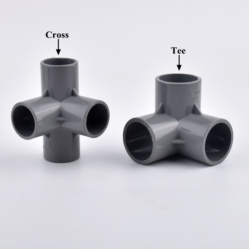 1Pc 20~50mm Grey PVC Pipe Connector 3/4/5/6-Ways Three Dimensional Joint, Aquarium Garden Watering Irrigation Water Tube Joint