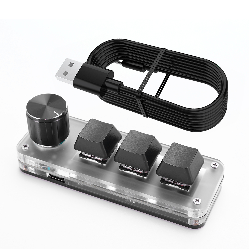 3 klawisze 1 pokrętło/4 klawisze Mini mechaniczna klawiatura BT RGB przewodowa USB mechaniczna Macropad czerwone przełączniki dla graczy/projektów/dyдаownika wideo: Black