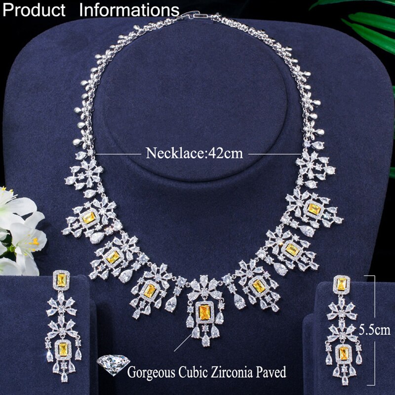 Beakeen-boucles d'oreilles et colliers en zircone cubique vert, grands ensembles de bijoux de mariée de dubaï, accessoires de mariage, JS207