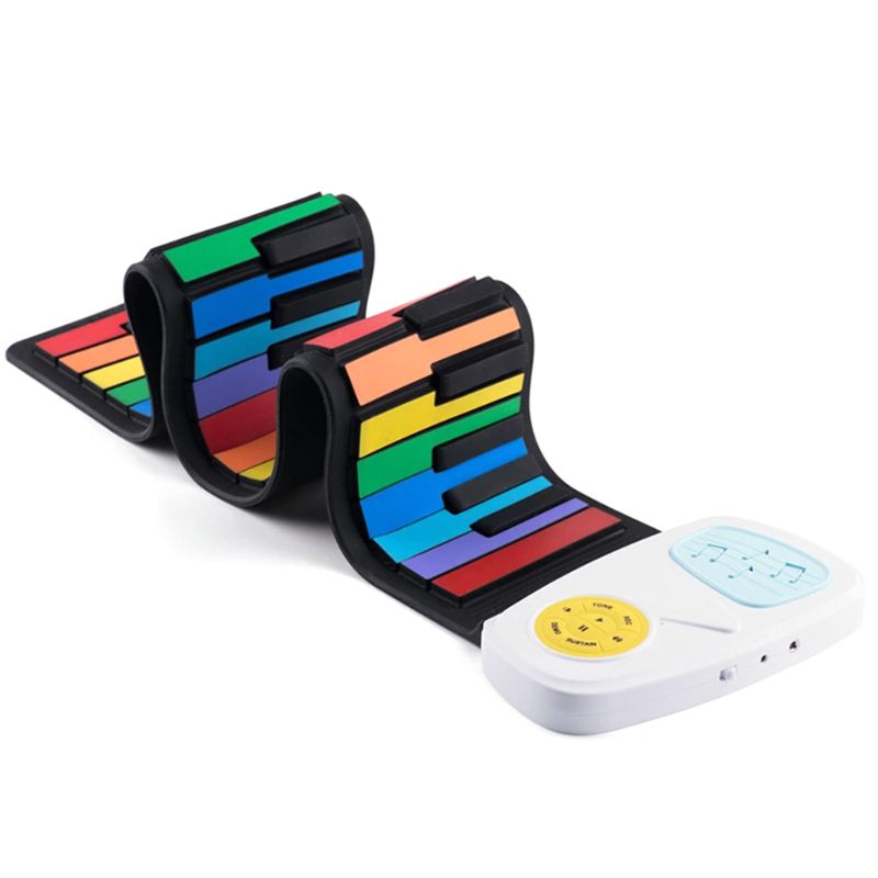 Rainbow Roll Up Piano,Portable Foldable Standard 49 Keys Flexible Soft Silicone Electronic Music Roll Up Piano Keyboard