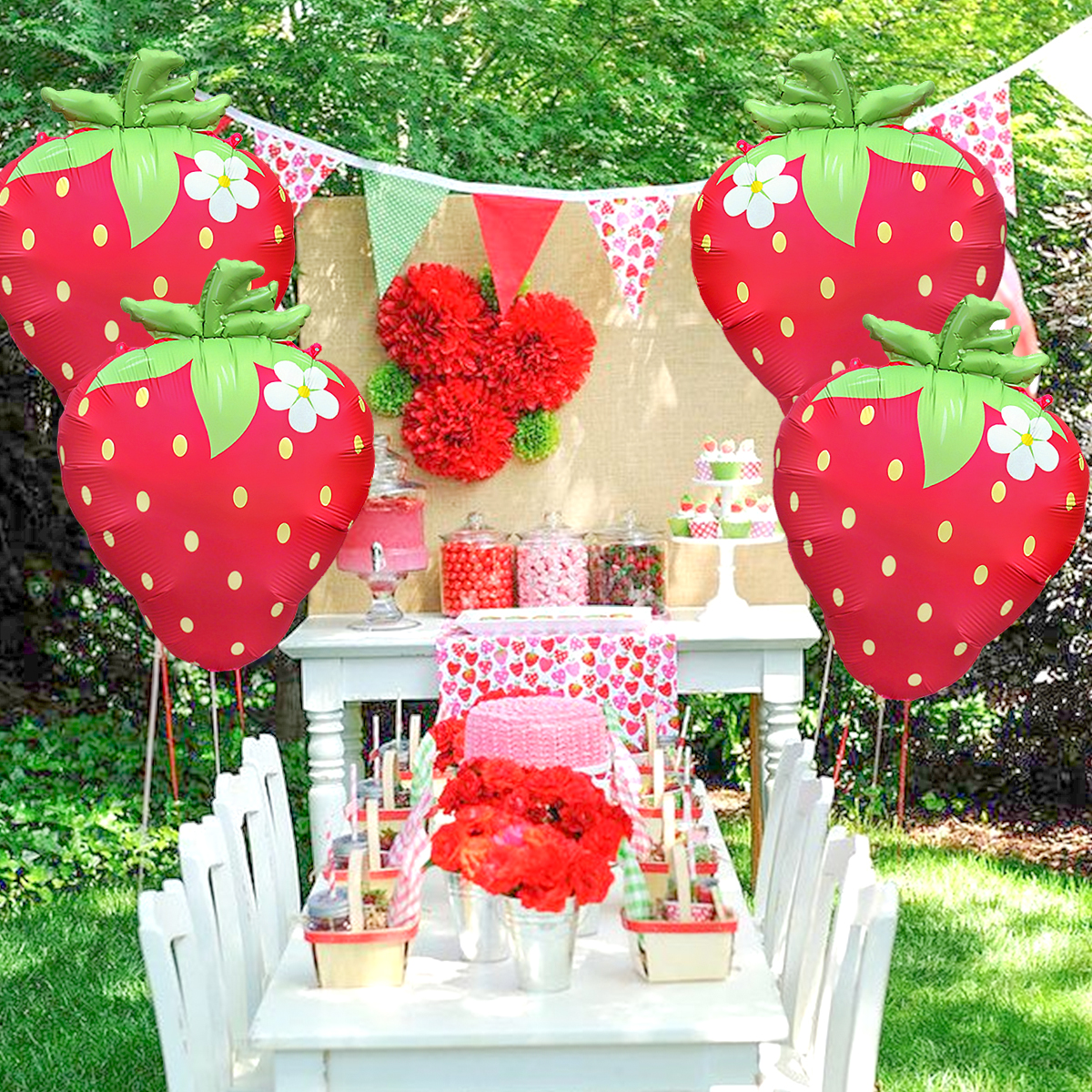 Globos de película de aluminio de fresa, suministros para de cumpleaños, de frutas de verano, decoración de bautismo para bebé, 3 uds./6 uds.