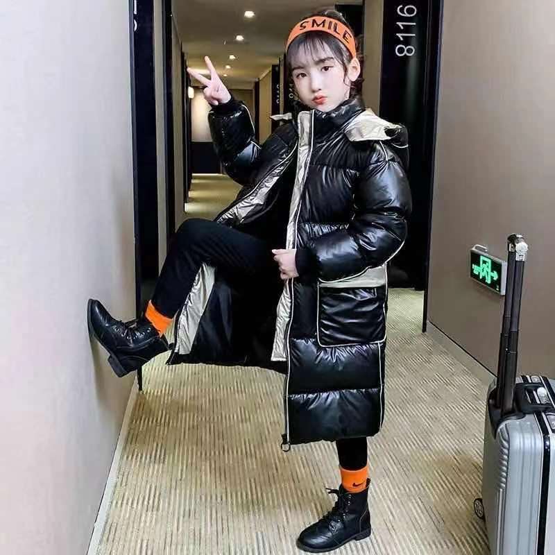 Menina crianças jaqueta de inverno trajes de natal para crianças roupas meninas meninos preto snowsuit outerwear casacos longo parka neve wear