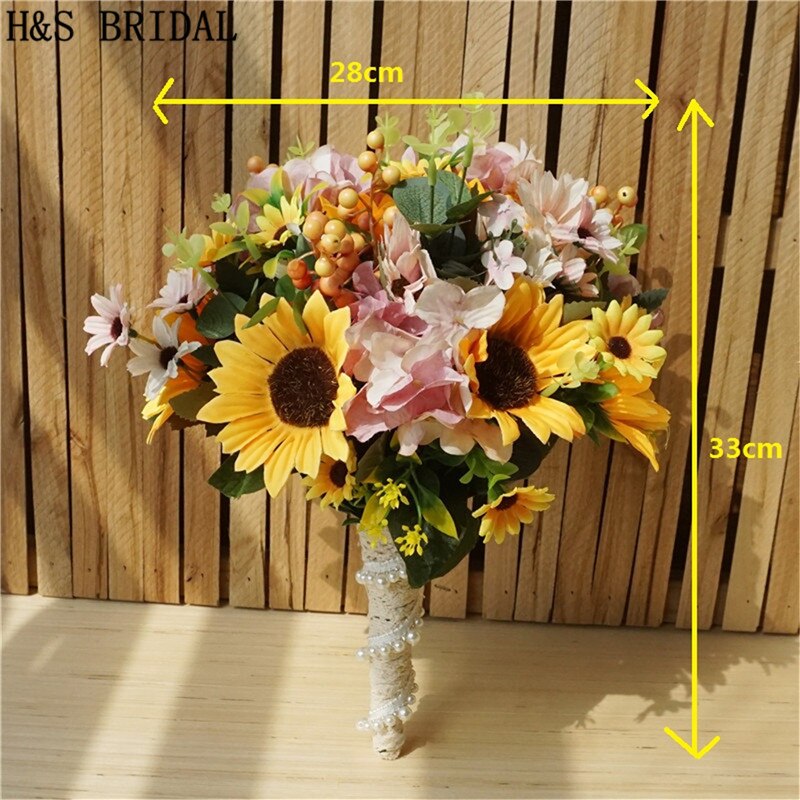 H &amp; S – bouquet de mariage avec poignée en dentelle, tournesol, fleurs de demoiselle d&#39;honneur jaunes, fleur artificielle de mariage