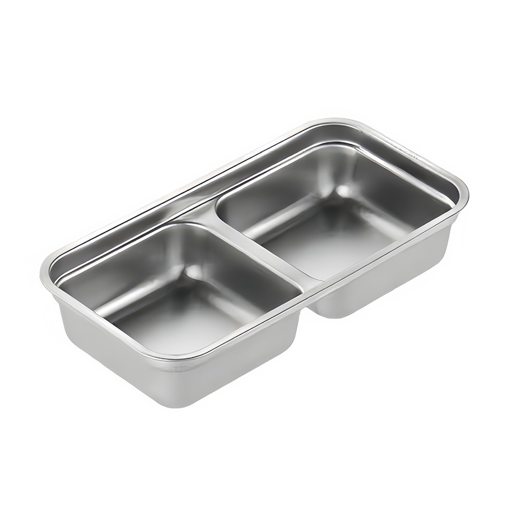 Genanvendelige snackbeholdere i rustfrit stål, skoldningsfri, friskhedsbevarende krydderiboks med låg, enkelt/dobbelt rum: Lysegrå