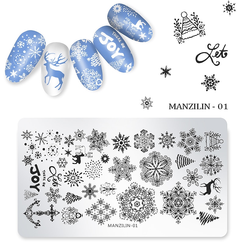 1Pcs Rvs Nail Platen Kerst Stempel Voor Kunst Decoratie Mode Postzegels Stencils Voor Nagels