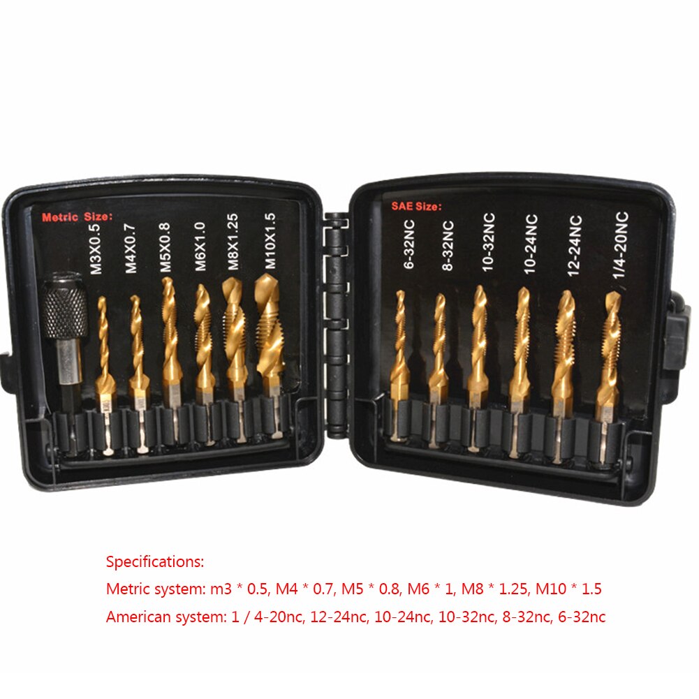 13pcs Tap Thread Metric Thread Tap Drill Bits Set M3-M10 Hex Shank Drill Bit Plated Screw Compound Tap and Drill Hand Tool Sets: Acme Thread Tap 02
