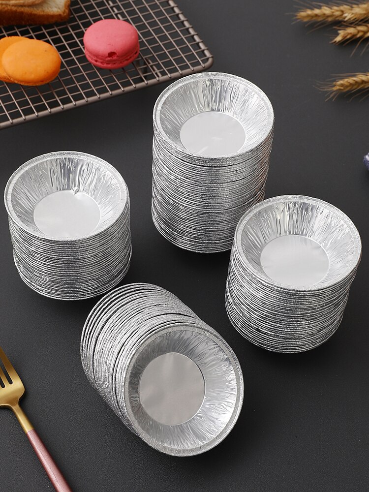 100 Stuks Wegwerp Aluminiumfolie Baking Cups Ei Taart Pan Cupcake Case Teer Cakevorm Bakewares Met Tin Barbecue Kruiden cup
