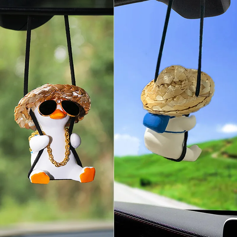 Cute Swinging Duck Car Pendant Auto Rearview Mirror Hanging Ornament Interior Decoration Accessories Swing Duck Laryard Keychain: Silver