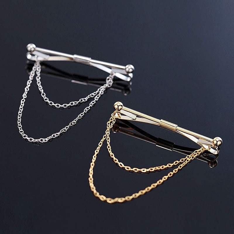 Classic Men's Shirt Collar Clip Bars Brooch Collar Pins Chain French Collar Pin Chain