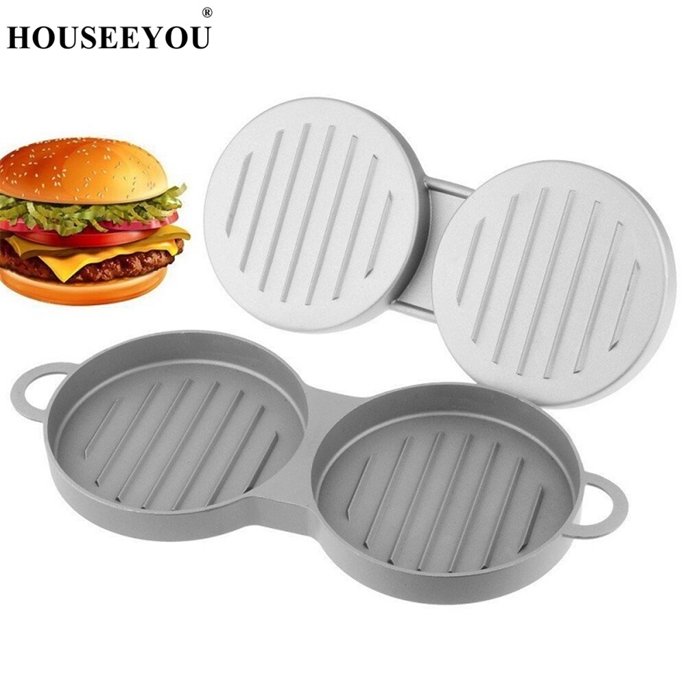 Gör-det-själv hamburgerpress 2 set rund form aluminiumlegering köttpressar nötkött hamburgare form användbar köksredskap tillbehör