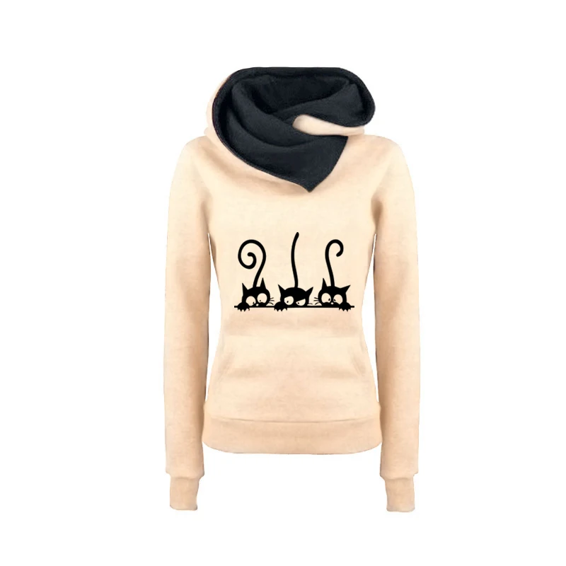 de las mujeres lindo gato sudaderas con capucha Otoño Invierno sudadera cálida de señoras diario Casual deportes jogging Top ropa: XXL / Castaño