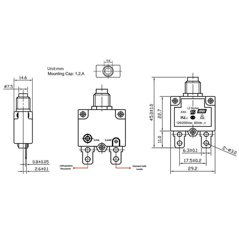 5A/10A/15A/20A/30A Circuit Breaker Waterproof Push Button Resettable Thermal Fuse Circuit Breaker Panel Mount