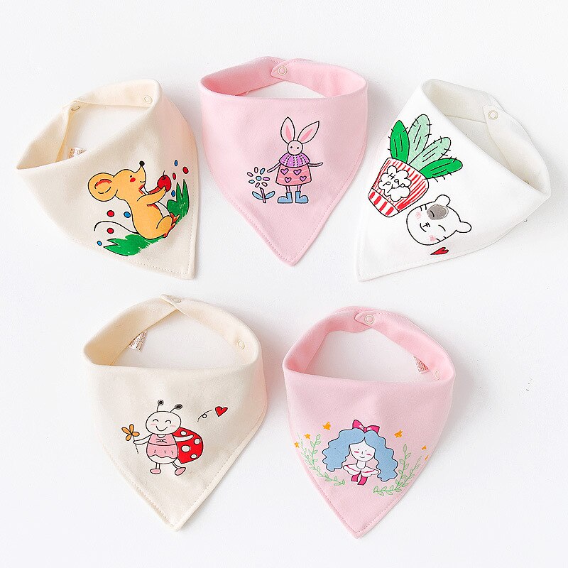 5Pcs Baby Cartoon Katoen Driehoek Slabbetjes Double Layer Snap Spuugdoekjes Voor Jongens Meisjes Baby Spullen Voor Pasgeborenen Kinderen accessoires: 5pcs 1