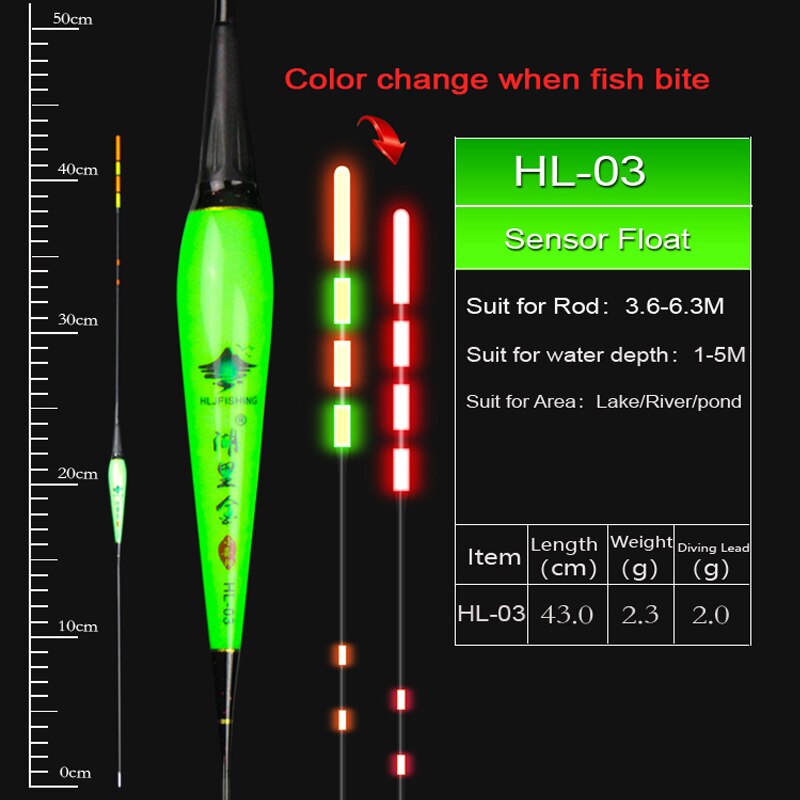 Hljfish flotteur de pêche flotteur électrique capteur de gravité Smart IC intégré appâts de poisson antenne changement de couleur LED flotteur lumineux: HL03 Float (2.0g)