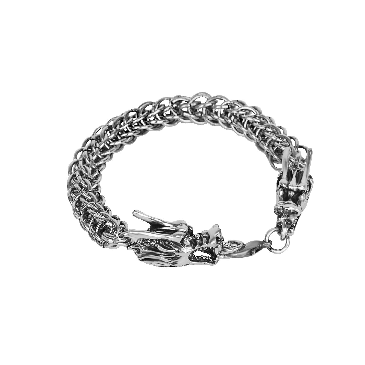 Jahrgang Edelstahl Drachen Armbänder Für Männer Schlange Kette Männlichen Armbinde Armreifen Kühlen Punk Hüfte hüpfen Schmuck: Antiquität Silber-