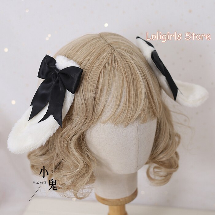 Multicolor Lolita Bunny Ears Hair Clip Hair Accessories Lop-eared Rabbit Hairpin Soft Sister Lolita Bowknot Barrettes Headdress: Black