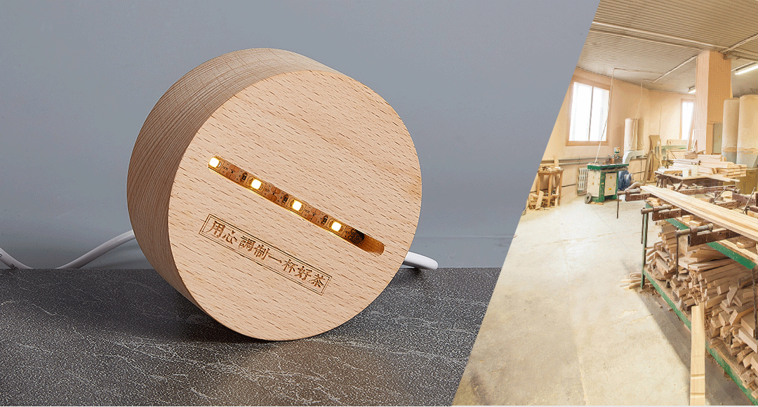 Ronde Houten Led lamp base USB Kabel schakelaar Moderne Nachtlampje Acryl 3D Led night lamp Gemonteerd Base