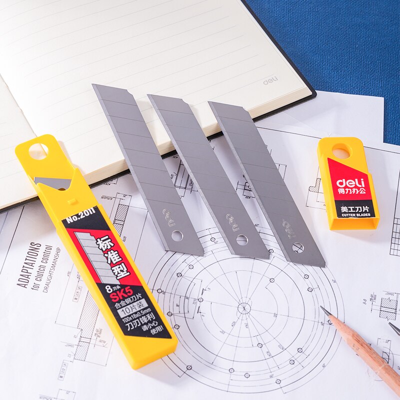 Deli Utility Mes Cutter SK5 Blades Vervanging High-Carbon Staal Blade 18Mm Kantoor School Outdoor Benodigdheden 10 Stks/doos