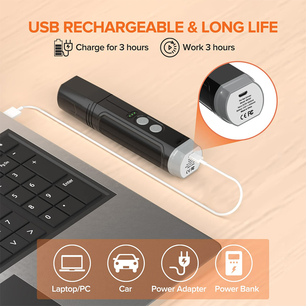 Cortaúñas eléctrico para mascotas, recargable por USB, silencioso con luces, patas de gato, herramientas de aseo para gatos, perros, amoladora de patas