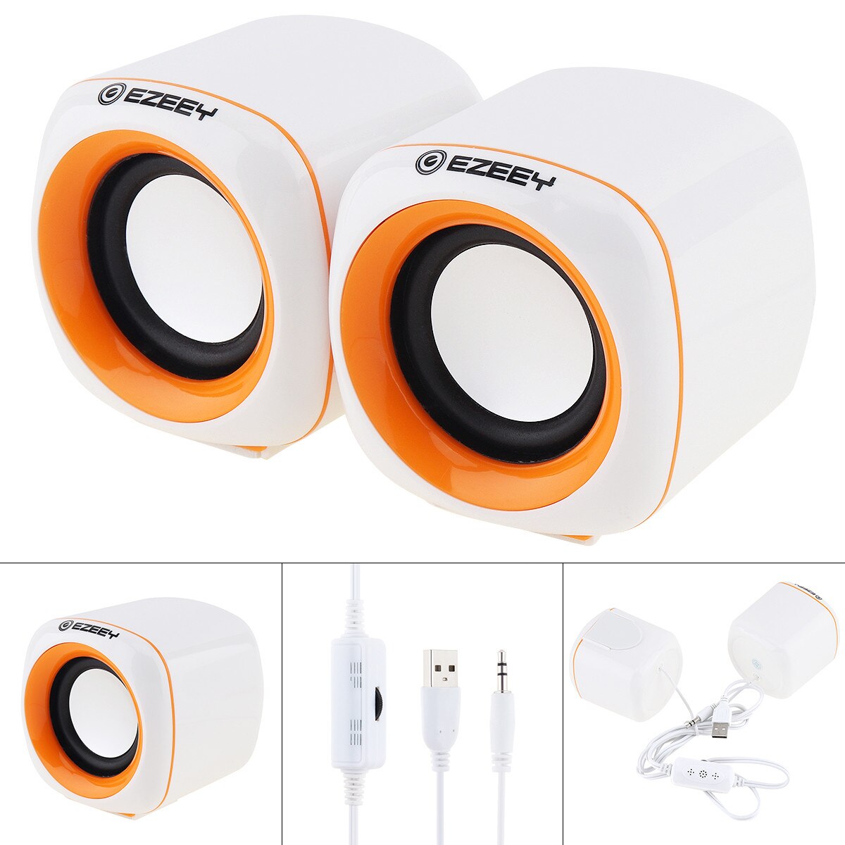 A1 5W Mini Portable USB 2.0 Subwoofer Computer Speakers with 3.5mm Stereo Jack Support Volume Control for PC Laptop Smartphone