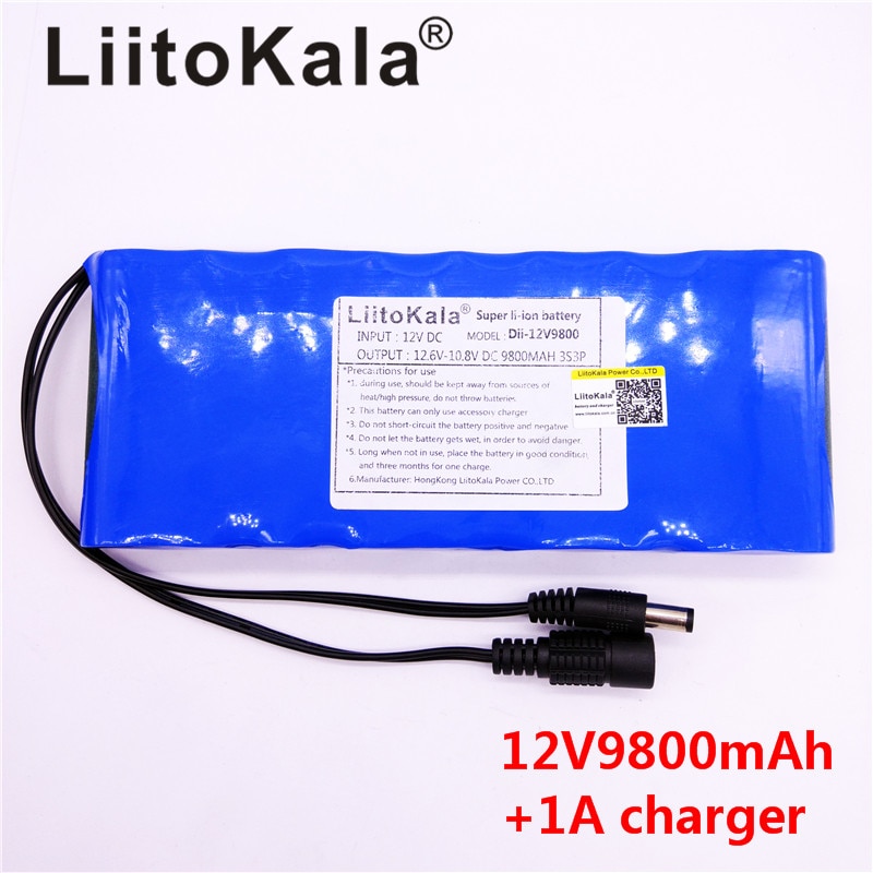 Liitokala 12V 9800mAh battery pack lithium ion camera camera battery and 12.6V 1A charger eu / us plug