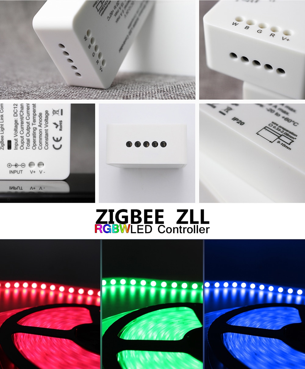 Led strip lys smart hjem rgbw til trådløs app zigbee strip controller arbejder med zll hub echo plus og lightfy hub