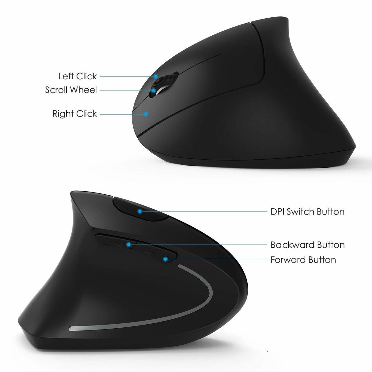 CHYI Left Hand Ergonomic Vertical Wireless Mouse Computer Gaming Mice 1600DPI USB Optical Mouse For Laptop PC Desktop