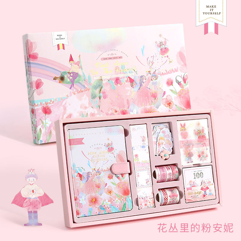 Juego de diario con temática de cuento de hadas, caja de para niña, libro de conteo de dibujos animados, Bloc de notas, cuaderno, caja de: Pink