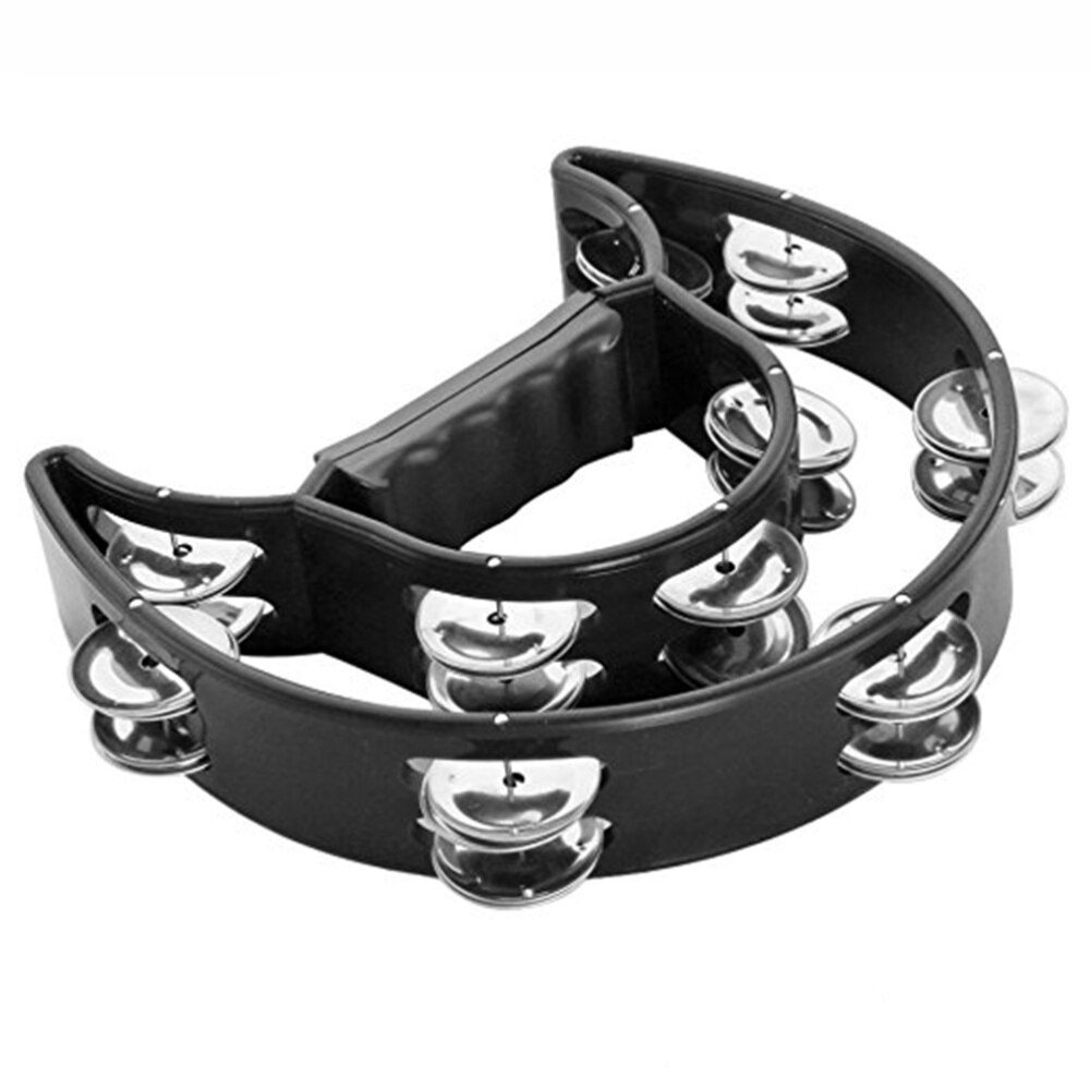 2pcs Double Row Tambourine Half Moon Metal Musical Jingles Tambourine Hand Held Rattle for Bar Party (Red)