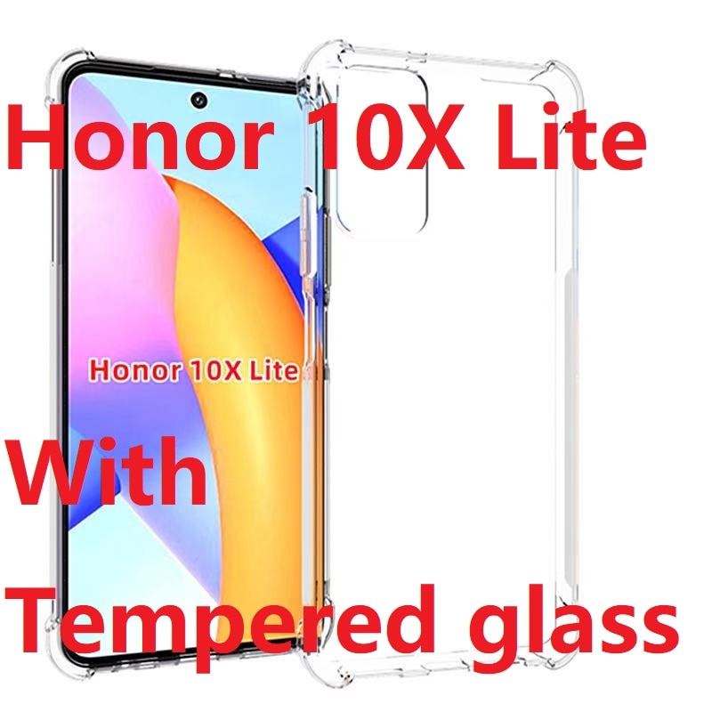 Transparent Phone Cases For Huawei Honor 10x Lite Case + Tempered Glass Soft TPU Gel Skin Clear Silicon Honor 30i Cover LRA-LX1
