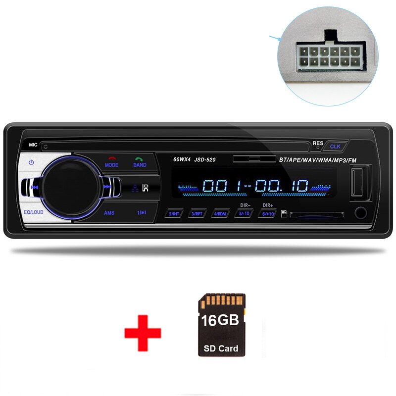 Bluetooth Autoradio Autoradio Radio FM Aux Ingang Ontvanger SD USB JSD-520 12V In-dash 1 din 12pin auto MP3 Multimedia Speler: Add 16G TF Card