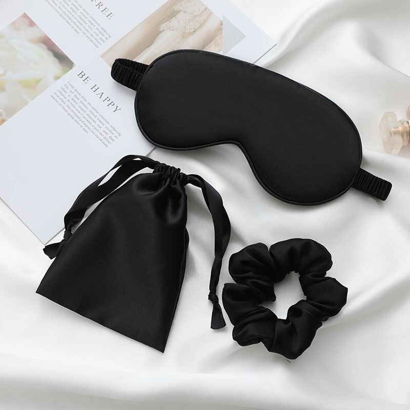 1 einstellen Nachgeahmte Seide Schlafen Augen Maske Schlaf Masken Auge Patch Abdeckung Schattierung Einstellbare Augenbinde Reise Entspannen mit Tasche + kopf Ring