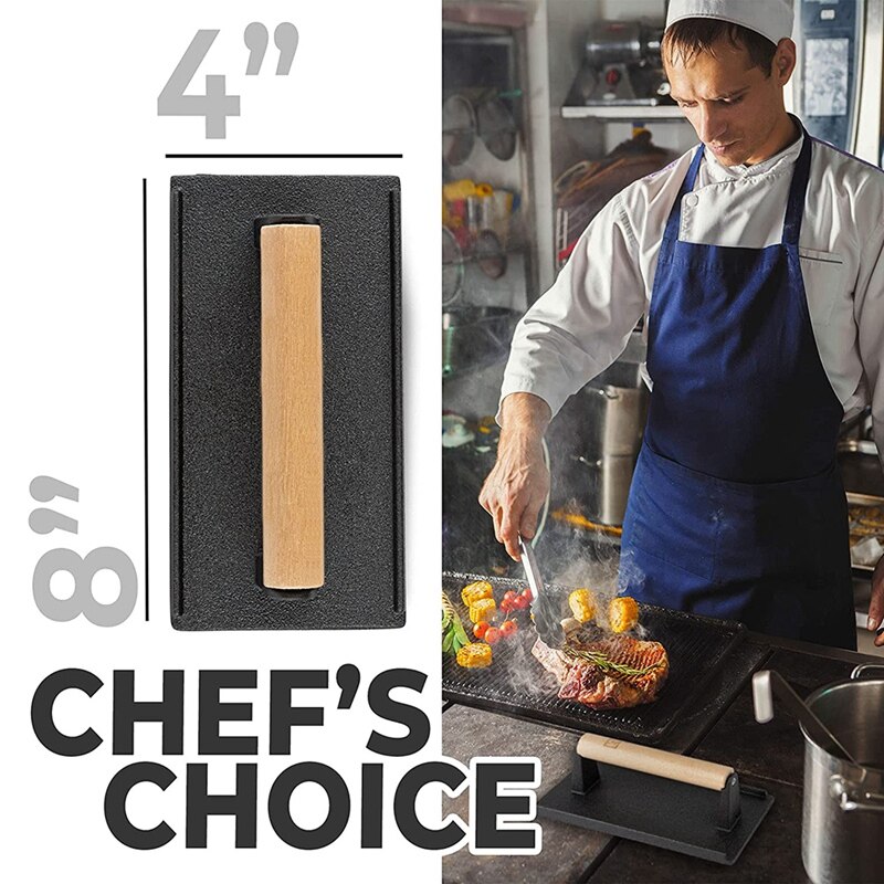 Cast Iron Grill Press, Pre-Seasoned Burger Press And Steak Weight With Cool-BBQ Accessories For Griddle, Outdoor Grill