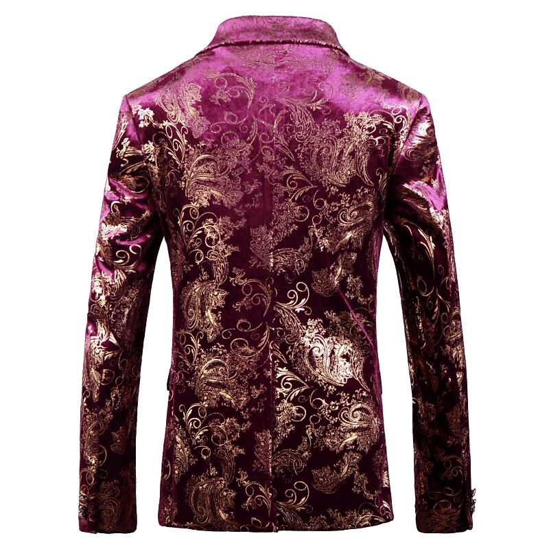 Traje de terciopelo para hombre, ropa de estilo coreano único con estampado de bronce dorado, con estampado de flores delgadas, informal, talla 48-60,