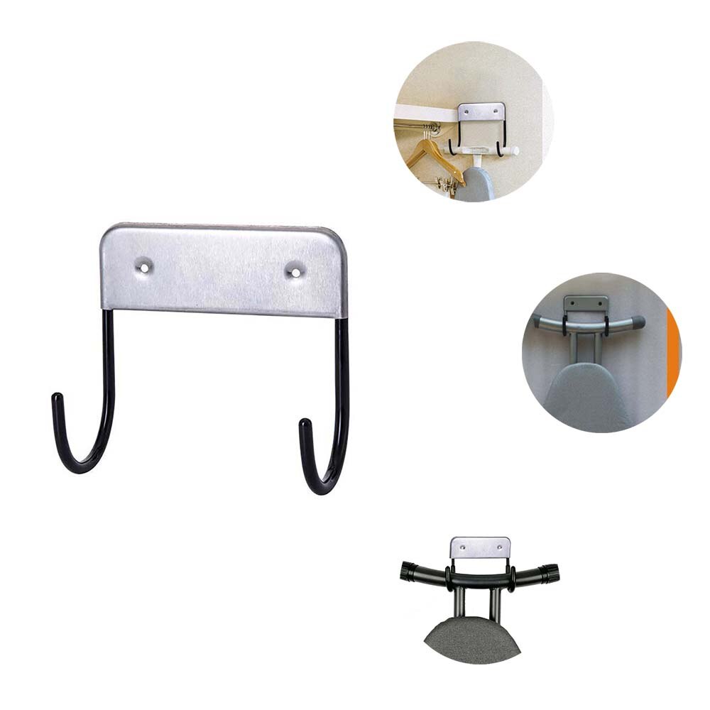 Electric Iron Rack Hanger Double Hook Stainless Steel Ironing Board Hotel Iron Laundry Rooms Storage Wall Organizer: Black