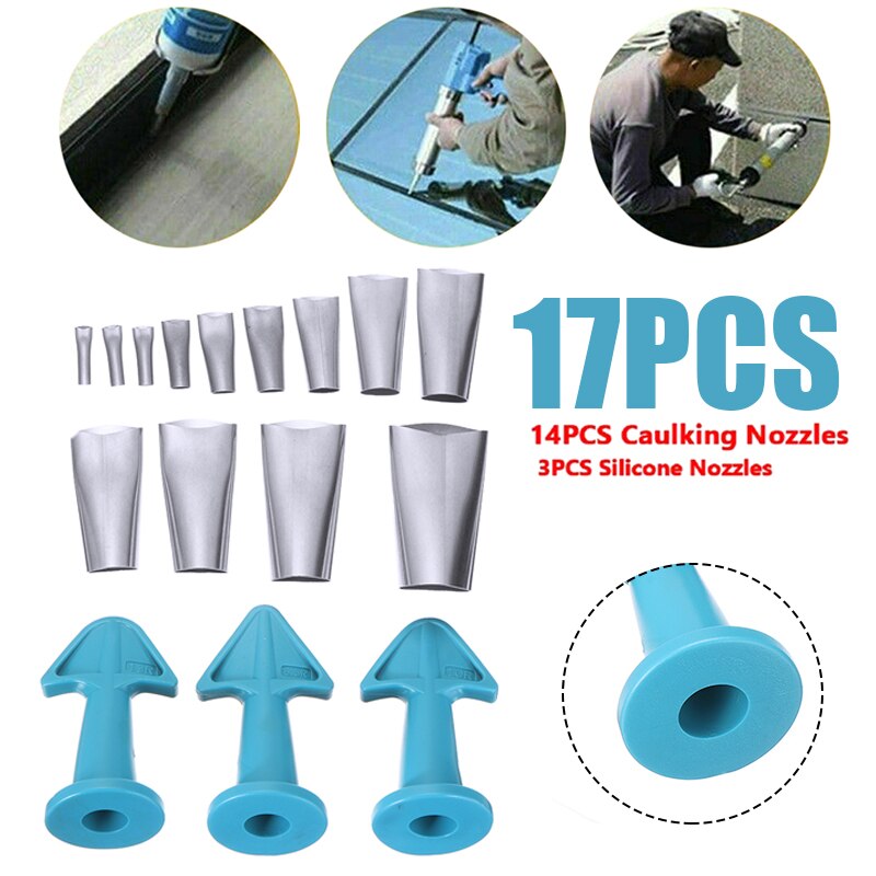 17pcs Perfect Caulking Finisher Kit Stainless Caulk Nozzle Scraper Applicator Glue Filler Reusable Caulking Finishing Tool Set