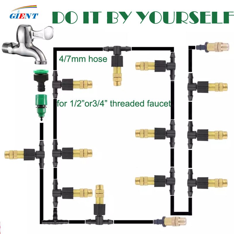 Micro kit de rega da planta do gotejamento diy sistema de resfriamento pulverizador da névoa da irrigação do jardim com bocais ajustáveis kit de resfriamento do pulverizador