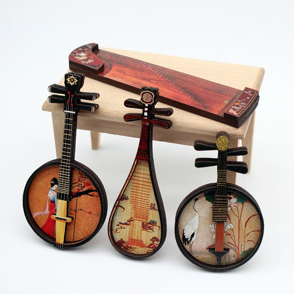 1/6 1/12 Poppenhuis Muziekinstrumenten Courtisane Patroon Hout Chinese Klassieke Instrument Foto Rekwisieten Multicolor