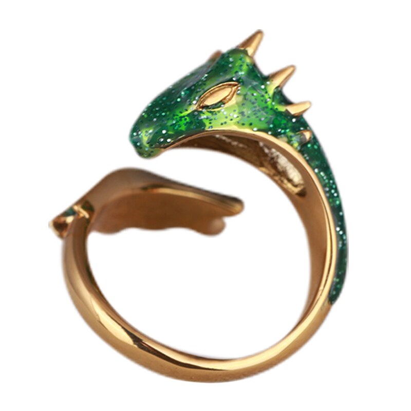 Gold Topaz Dragon Ring Lucky Fingere Pet Adjustable Wrap Open Rings Animal Jewelry for Women Girl SANA889: Green