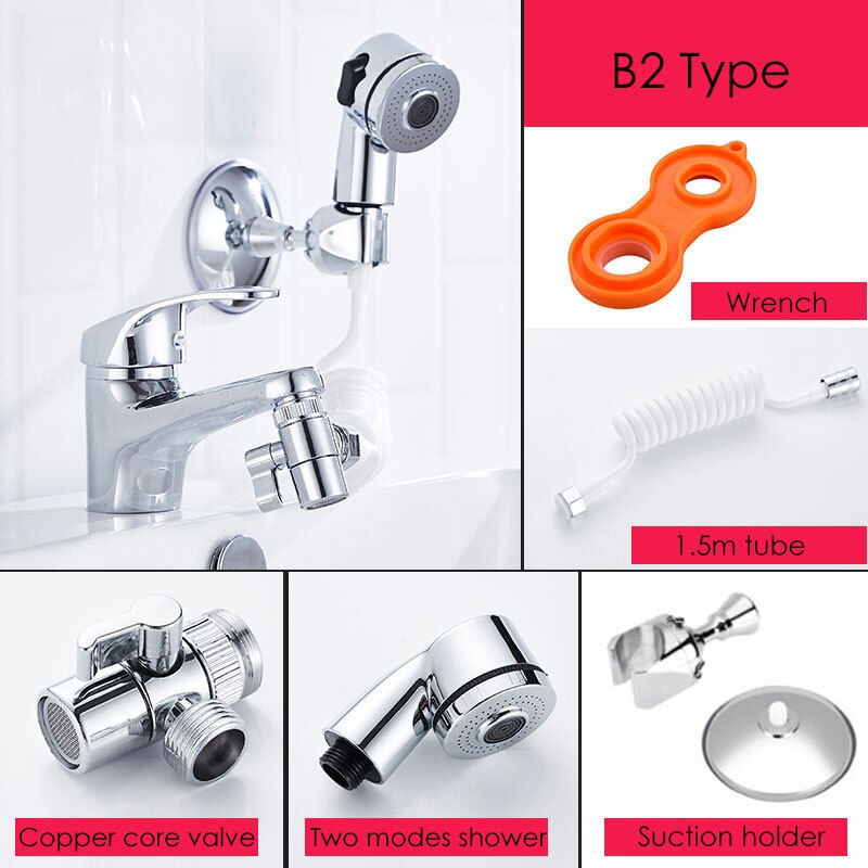1 sæt badeværelse køkkenvask vandhane extender bruser universal dyse adapter omskiftelig ventil enhed vandhane til shower extender: B2