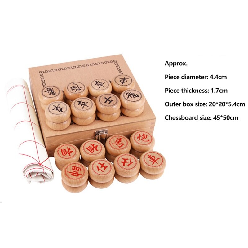 High-End Houten Chinees Schaken Grote Stukken-Xiangqi Familie Reizen Board Game Set Met Pu Lederen Dambord Voor 2 Spelers: 4.4 With wooden box