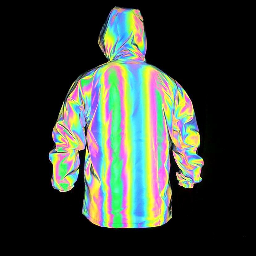 men's autumn winter colorful reflective jacket rainbow glow Hooded Jacket
