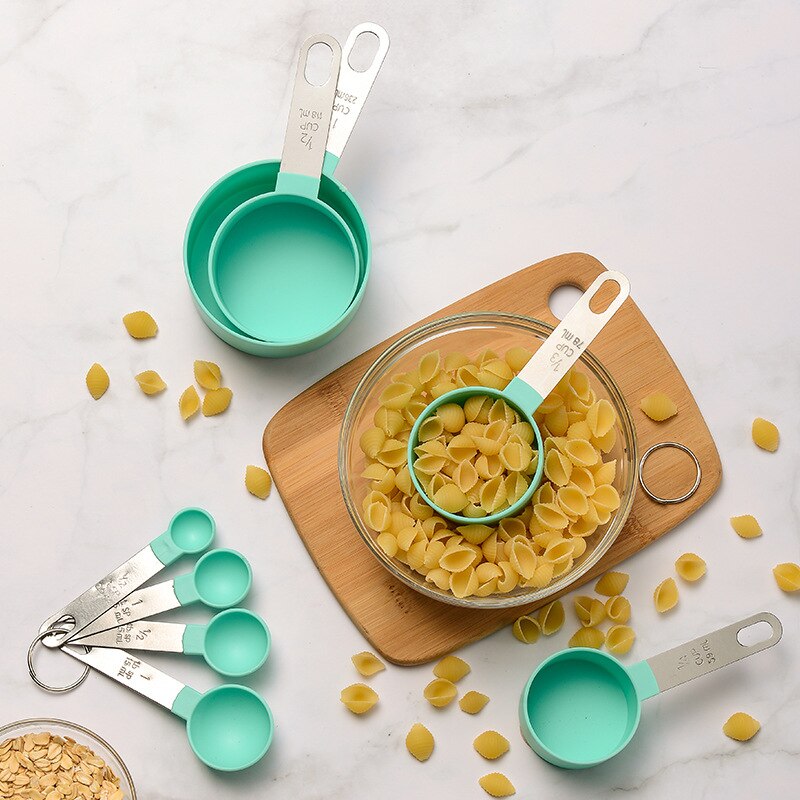 Taza medidora para hornear, cuchara medidora con mango de acero inoxidable de 8 piezas con taza medidora graduada, taza medidora de gramos