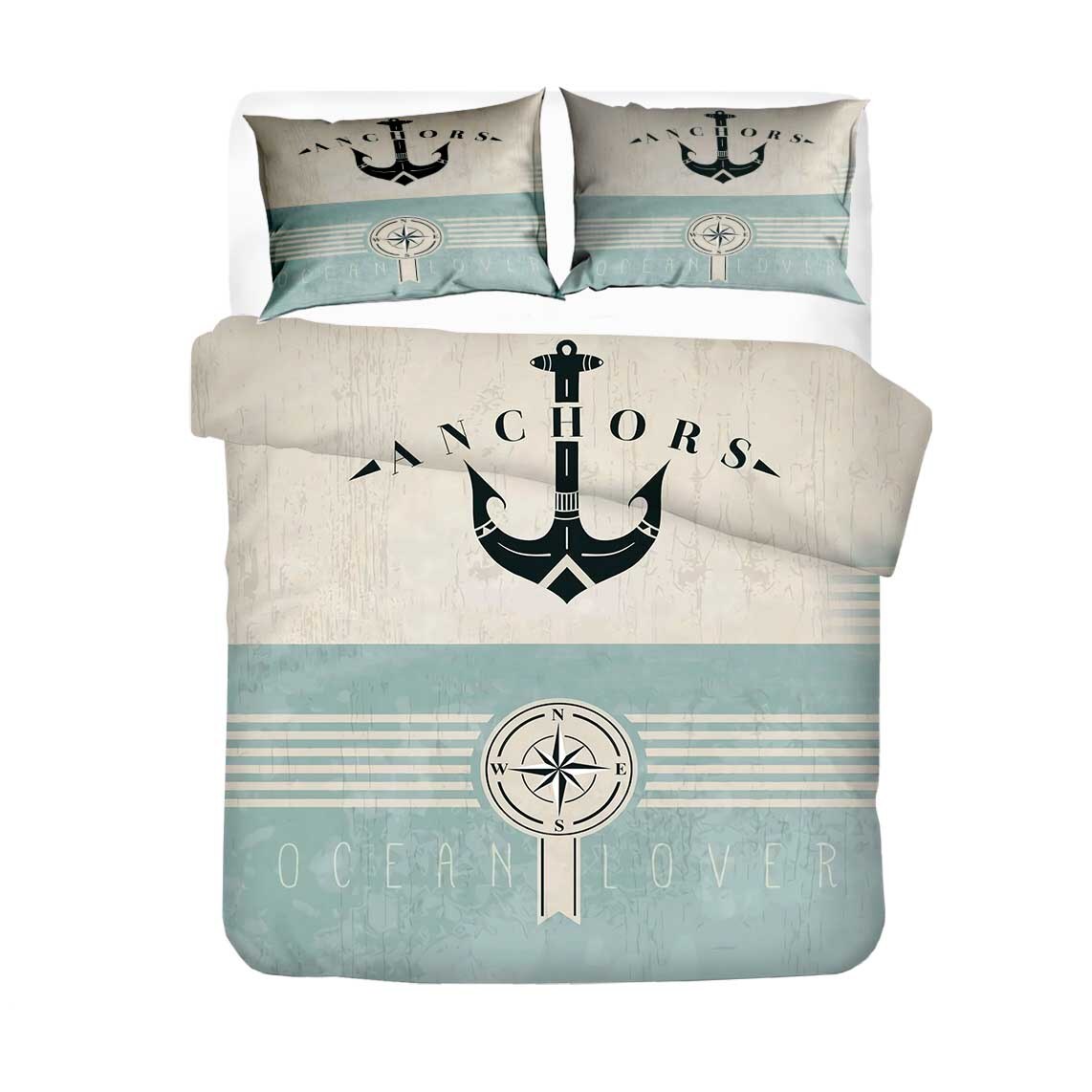 Blue Anchor Bedding Set Compass Duvet Cover Sets Comforter Bed Linen Ocean Lover Twin Queen King Single Size