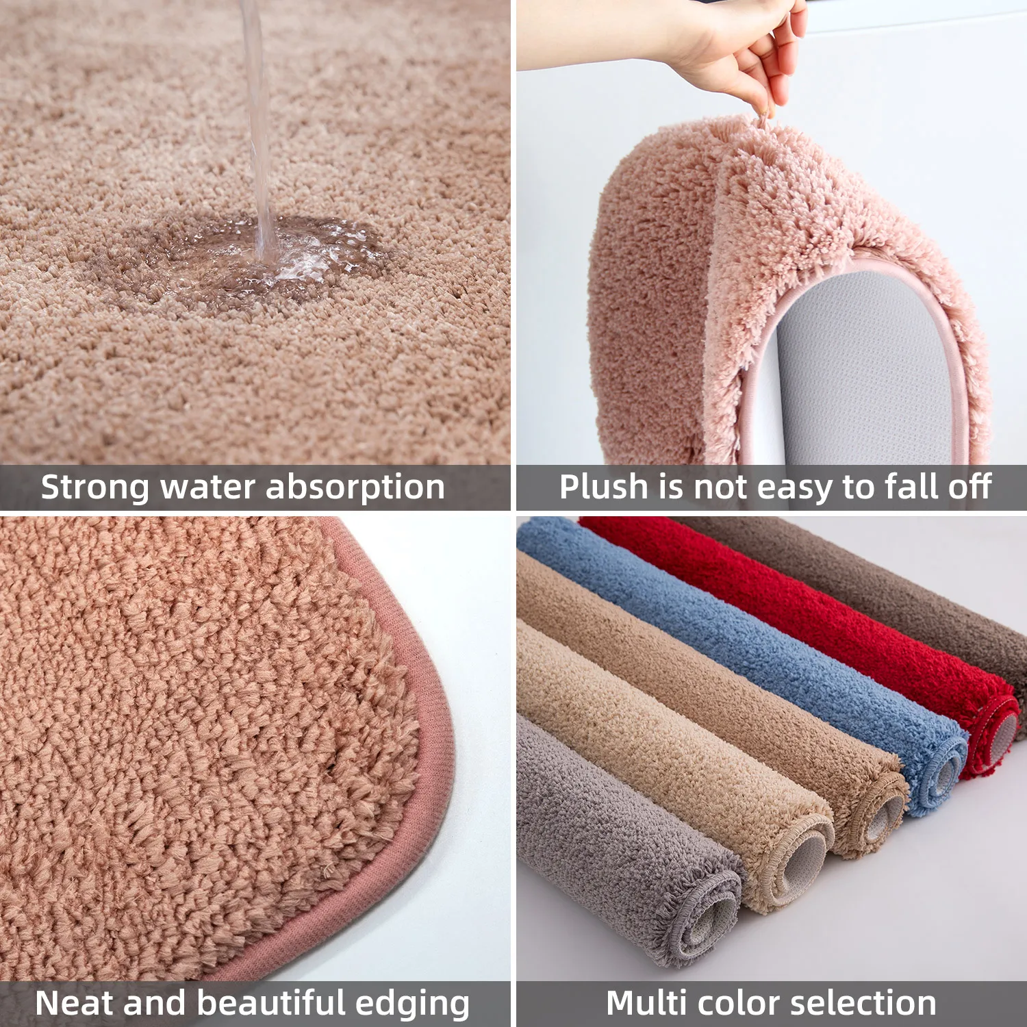 two-piece bathroom non-slip mat U-shaped set flocked absorbent foot mat for toilet and shower