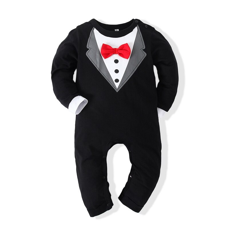 Kimocat Baby Jongens Britse Stijl Lange Mouwen Jumpsuit, lente En Herfst Baby Gentleman Strikje Broek Crawl Kleding 0-3 Jaar: Black / 2-3T